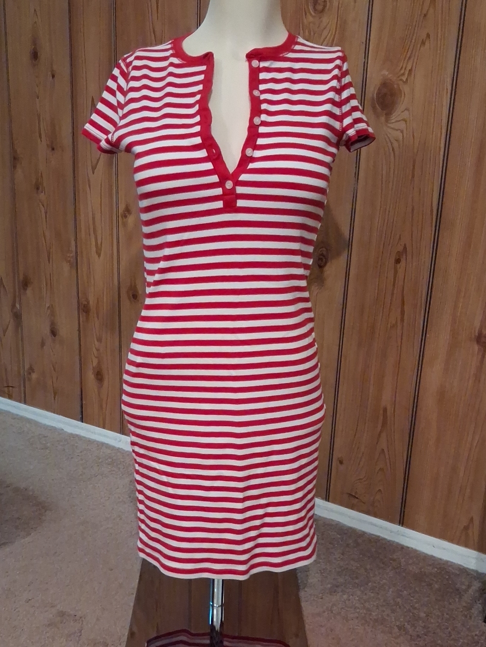 American Living Red and White Striped Short Sleeve Henley Dress